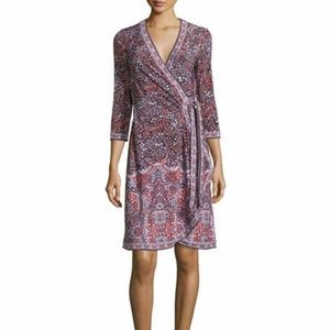 BCBG Floral 3/4-Sleeve Wrap Dress